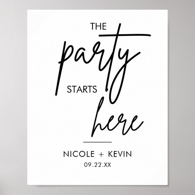 Póster Printable Party Starts Here Wedding Welcome Sign (Frente)
