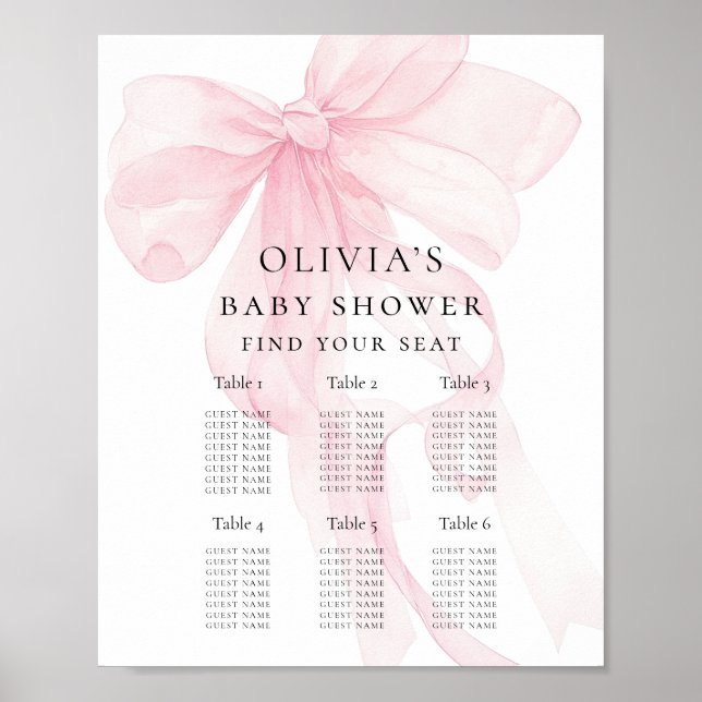 Póster Printable Pink Bow Baby Shower Seating Chart (Frente)