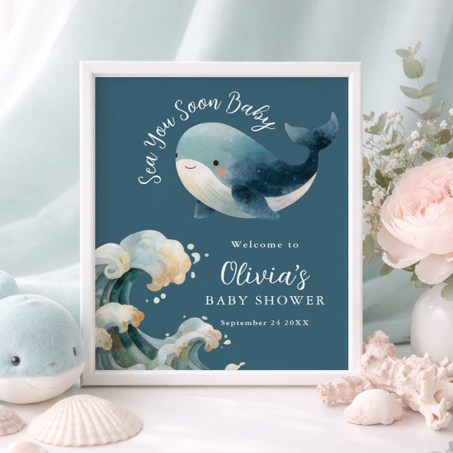 Póster Printable Sea You Soon Whale Baby Shower Turquoise (Subido por el creador)