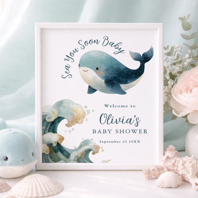 Póster Printable Sea You Soon Whale Baby Shower White (Subido por el creador)