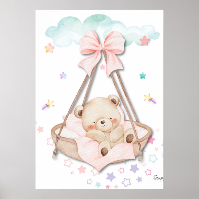 Póster Printable Sleeping Teddy Bear Wall Art  (Frente)