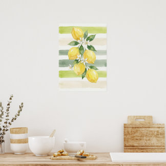 Póster Printable Wall Art Lemon Watercolor Botanical 