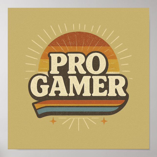 Póster PRO GAMER — Insignia de puesta de sol de época (Frente)