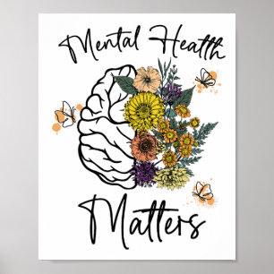 Póster Problemas de salud Flores Enfermedad mental Cerebr