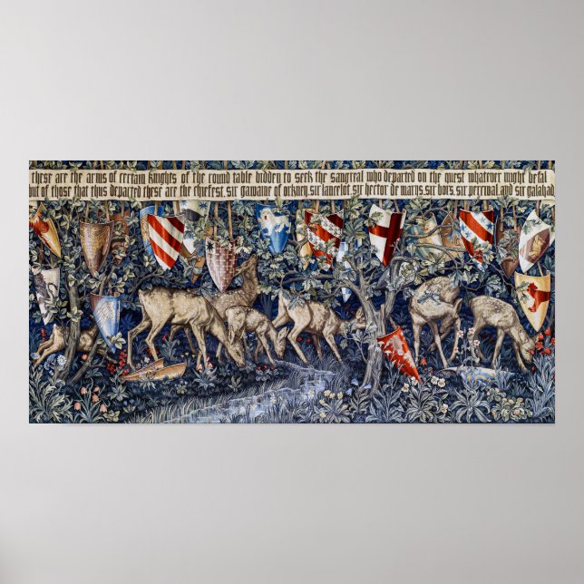 Póster Procedimiento con ciervos y escudos, William Morri (Frente)