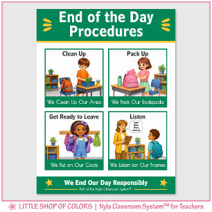 Póster Procedimientos de Fin de Día Gráfico Ancla de Aula