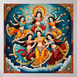 Póster Procesión de bailarines celestes - Thangka y Kalam