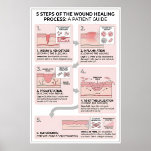 Póster Proceso de curación de heridas: 5 etapas de repara