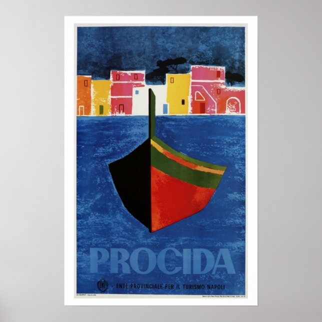 Póster Procida Nápoles Italia anuncio de viaje retro vint (Frente)