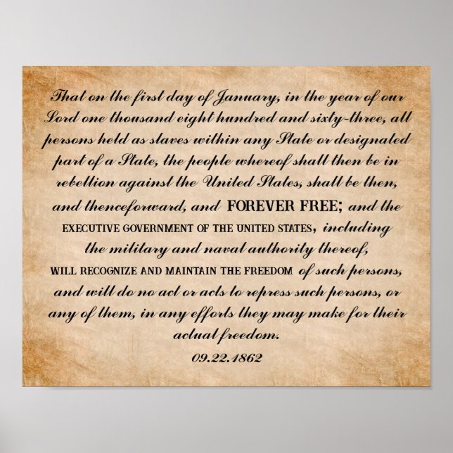 Póster Proclamación de emancipación de Abraham Lincoln (Frente)