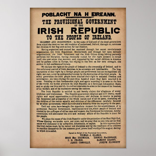 Póster Proclamación irlandesa de 1916 - Copia original (Frente)