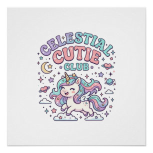 Póster Producto Unicornio Celestial Cutie Club Estilo Ret