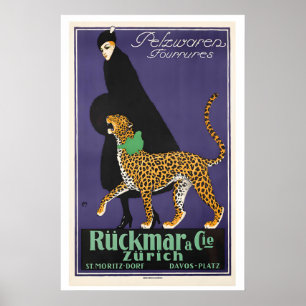 Póster Productos de piel Fourrures Zurich Suiza Vintage