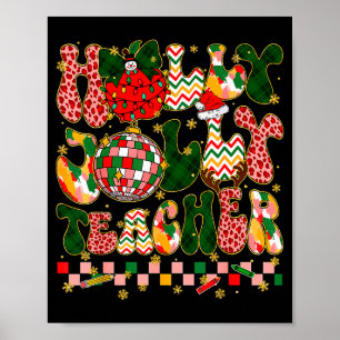 Póster Profesor Ambiente Navideño Leopardo Muñeco de Niev