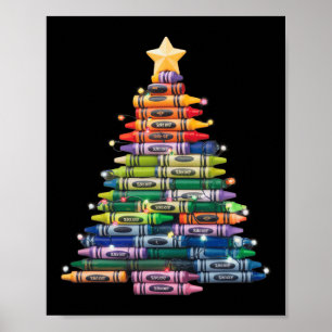 Póster Profesor Crayon Árbol de Navidad enciende escuela