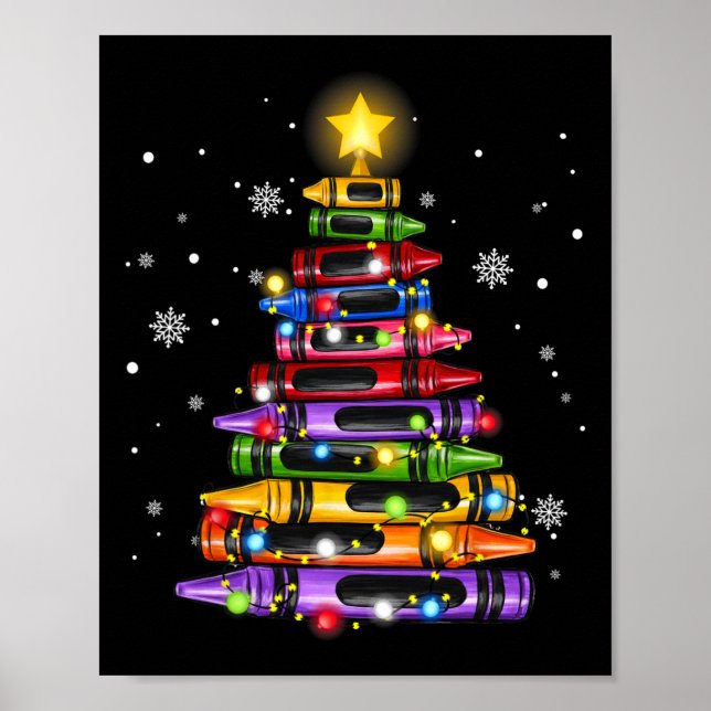 Póster Profesor Crayon Árbol de Navidad enciende escuela  (Frente)