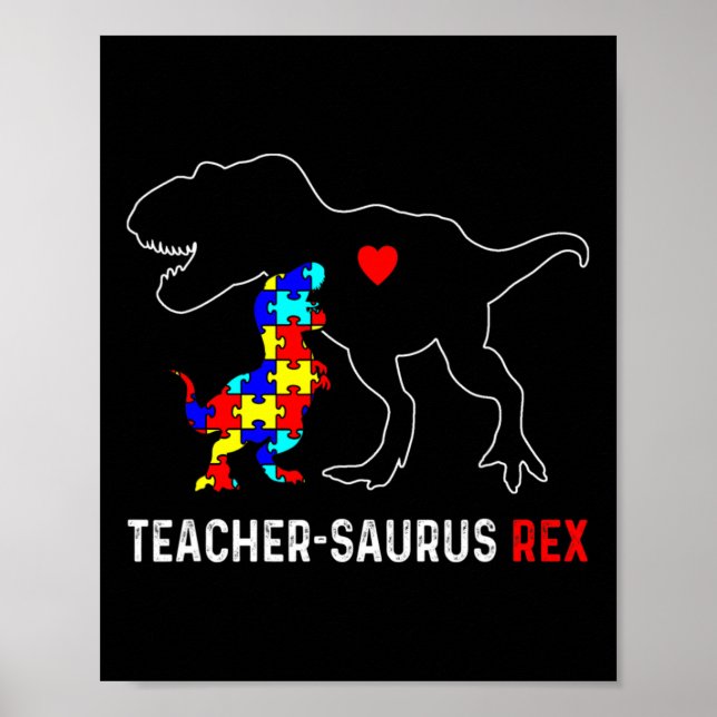 Póster Profesor de autismo Dinosaurio Teachersaurus Rex A (Frente)