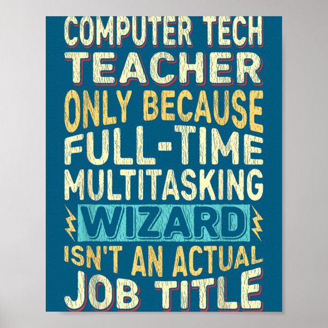 Póster Profesor divertido de tecnología informática mago  (Frente)