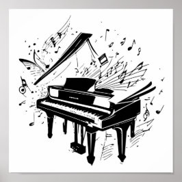 Póster Profesor/estudiante de música de piano blanco y ne