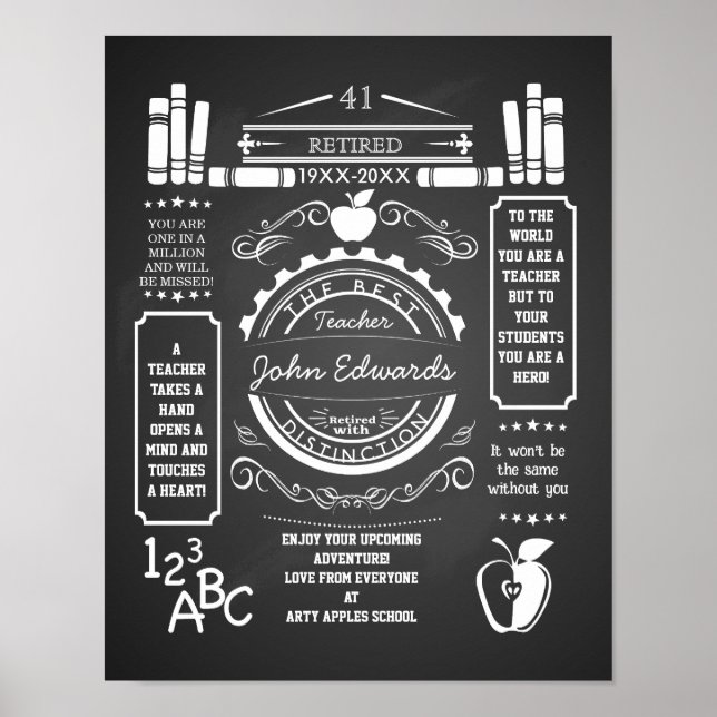 Póster profesor jubilado gracias por dejar manzana (Frente)