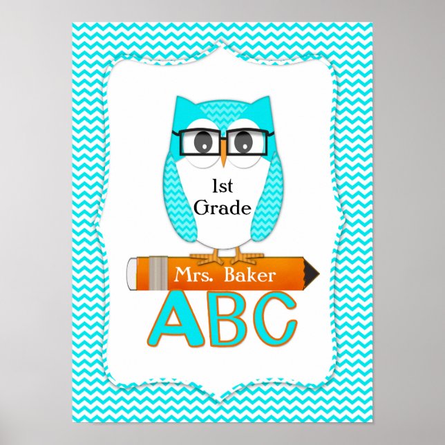 Póster Profesor Owl Chevron Poster Verde azulado (Frente)