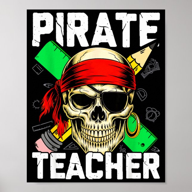 Póster Profesor pirata calavera divertida  (Frente)