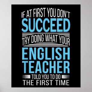 Póster Profesora de inglés Si al principio no tienes éxit