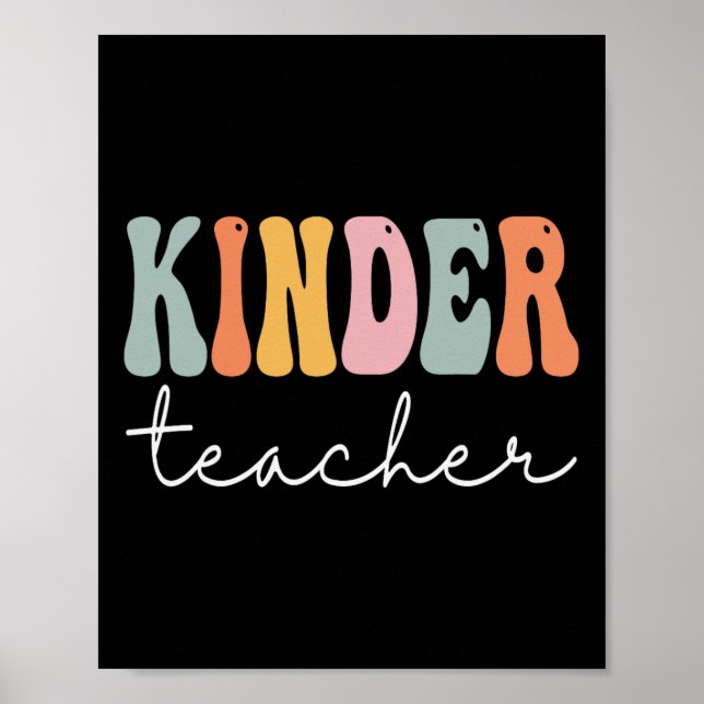 Póster Profesora de Kinder Retro Groovy Mujeres felices p (Frente)