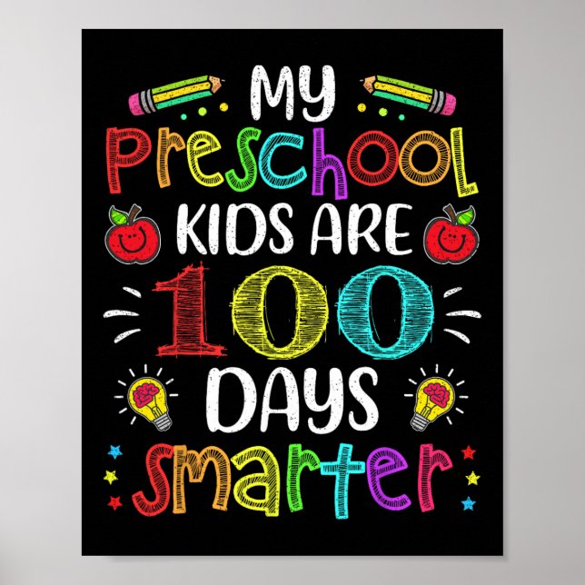 Póster Profesora De Preescolar 100 Días Más Inteligente 1 (Frente)
