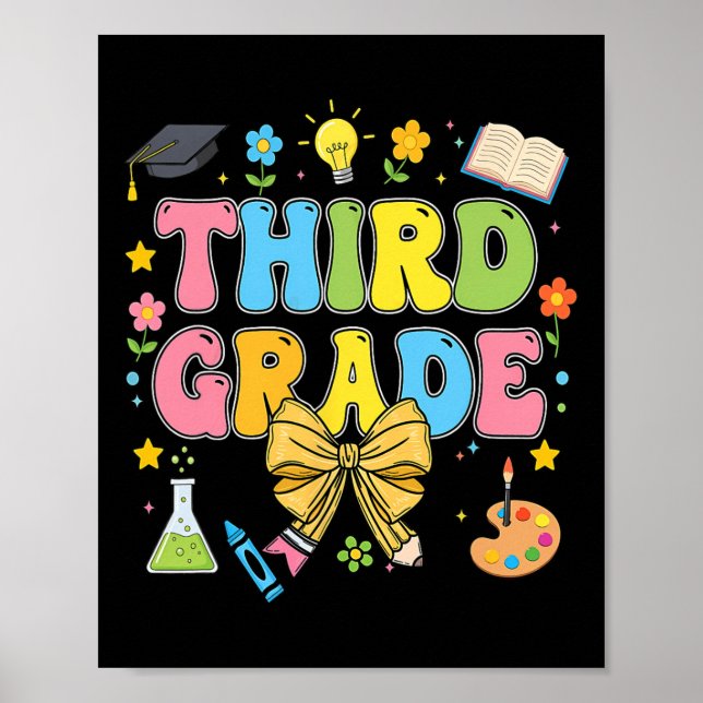 Póster Profesora de tercer grado Niños Coquette Bow Lápiz (Frente)