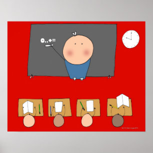 Póster Profesora frente al aula, vista elevada