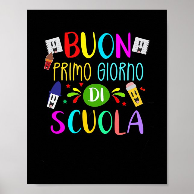 Póster Profesora italiana feliz primer día de clases de v (Frente)