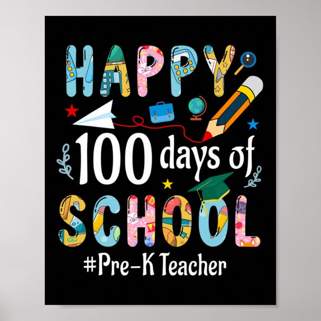 Póster Profesora pre-k Divertido 100° día de clases (Frente)