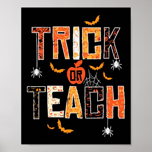 Póster Profesoras De Halloween Trick O Teach Retro Hallow (Frente)