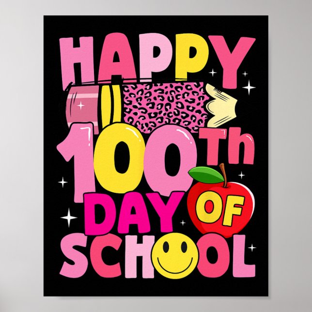 Póster Profesores Niños Felices 100° Día de la Leopa Rosa (Frente)