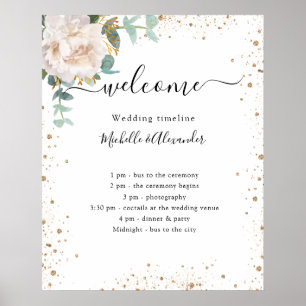 Póster programa cronológico boda eucalipto floral
