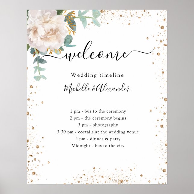 Póster programa cronológico boda eucalipto floral (Frente)