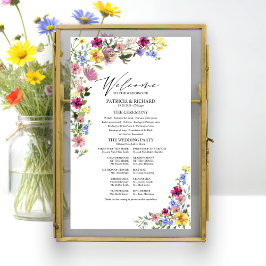 Póster Programa de boda de boho con flores silvestres