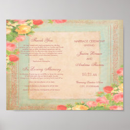 Póster Programa de Boda Elegante de Rosas Vintage