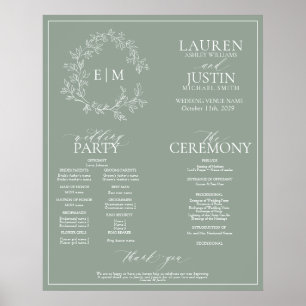 Póster Programa de Boda en Monograma del Escudo de Leafy