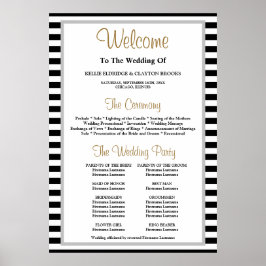 Póster Programa de Boda enmarcado con rayas negras y blan