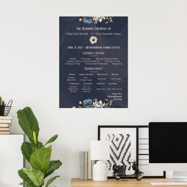 Póster Programa de Boda Floral Elegante de Marina (Oficina en casa)