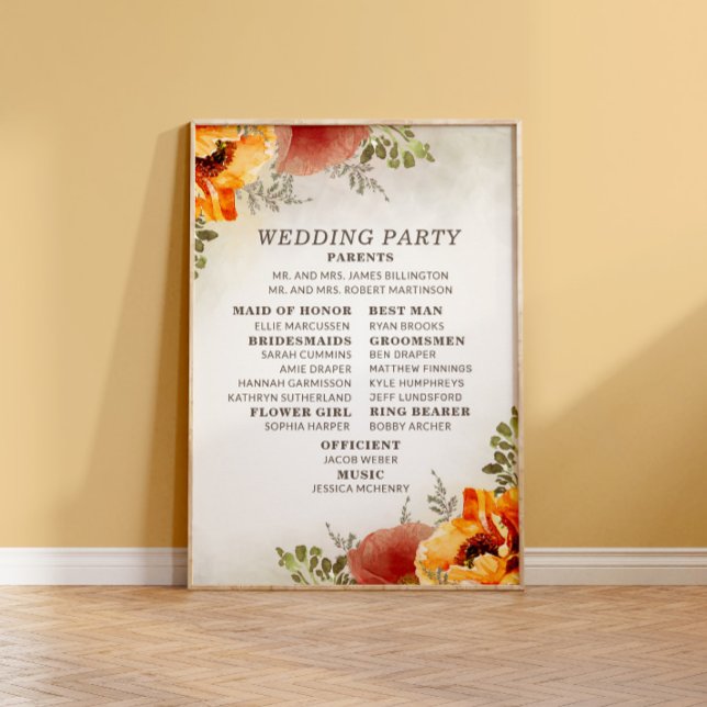 Póster Programa de Boda Floral Naranja Quemada Elegante (Subido por el creador)