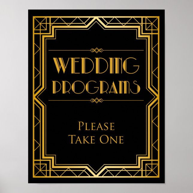 Póster Programa de Boda Letrero de Boda | Gatsby Art Deco (Frente)