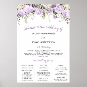 Póster Programa de Boda Rótulo Tamaño Rosa Púrpura Floral