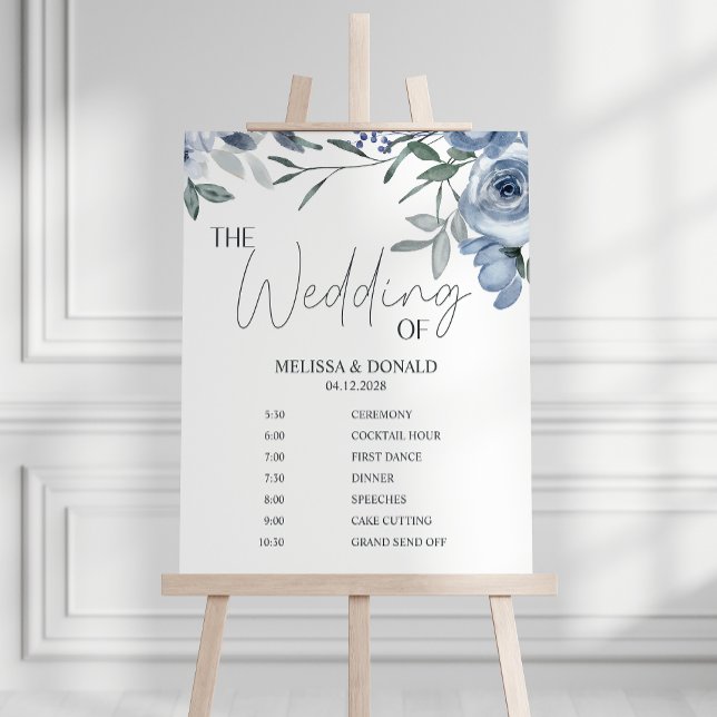 Póster Programa de Boda Sencillo Flor Azul Polvoriento Ca (Subido por el creador)