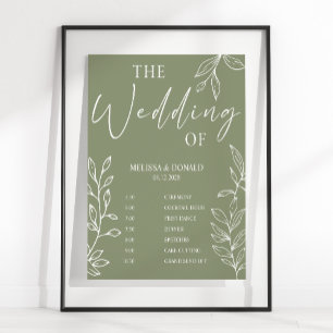 Póster Programa de Boda Simple Flor Boho Sage Horario 