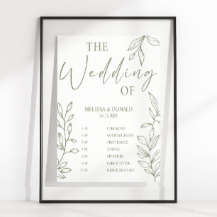 Póster Programa de Boda Simple Flor Boho Sage Horario