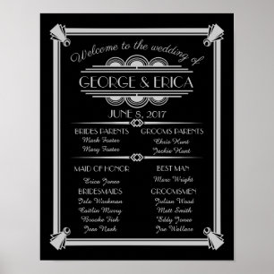 Póster Programa de bodas Art Deco, fiesta de boda de plat