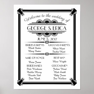 Póster Programa de bodas Art Deco, fiesta de boda de plat